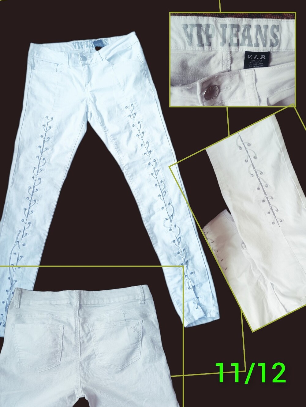NOW $5.  Women's White Lace Up Skinny Jeans